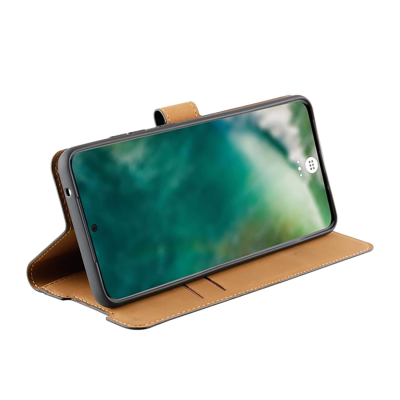 XQISIT Slim Wallet Selection Galaxy S20+ Case - Black - Stand View