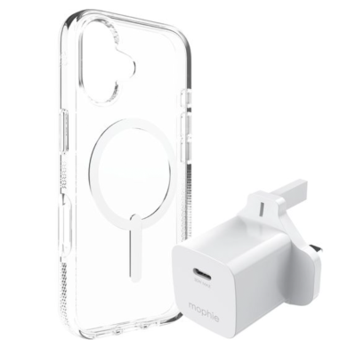 ZAGG Crystal Palace Snap iPhone 17 Case & Mophie 30 W USB Type-C Wall Charger Bundle - Clear - Left Side View