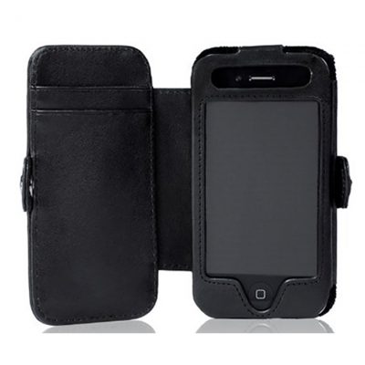 Knomo Leather iPhone 4 / 4S Case - Black - Open View