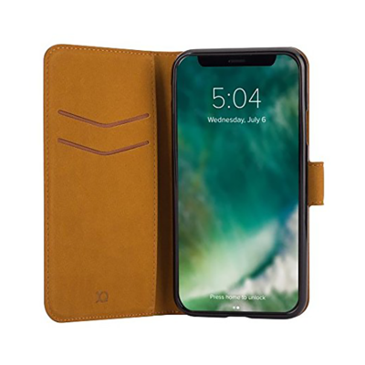 XQISIT Slim Wallet Selection iPhone XS Case - Brown - Open View